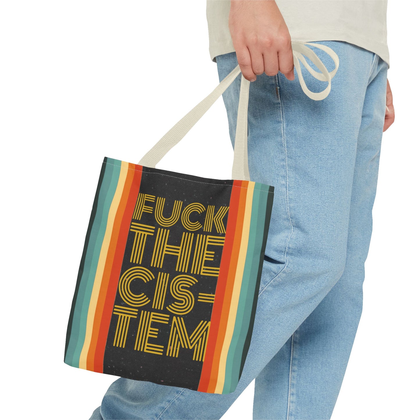 FUCK THE CIS-TEN Retro Striped Tote Bag - Stylish & Versatile Bag for Everyday Use