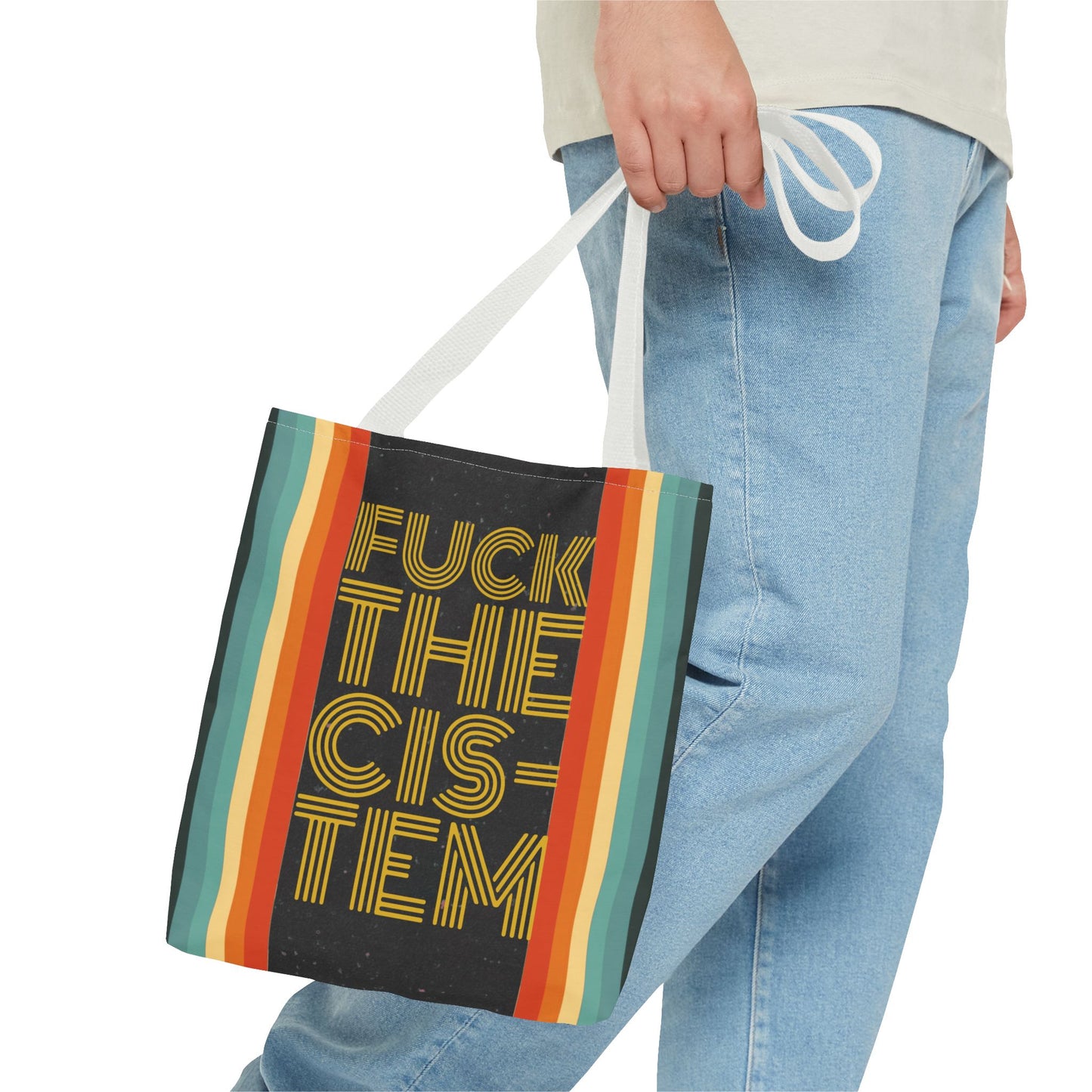 FUCK THE CIS-TEN Retro Striped Tote Bag - Stylish & Versatile Bag for Everyday Use