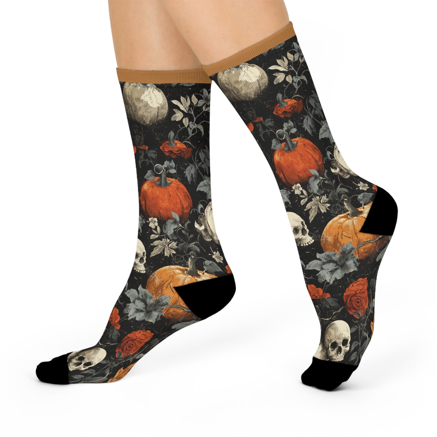 Samhain Skulls Crew Socks | Cozy Footwear, Cute Gift, Fall Fashion, Festive Accessories, Pumpkin Enthusiasts
