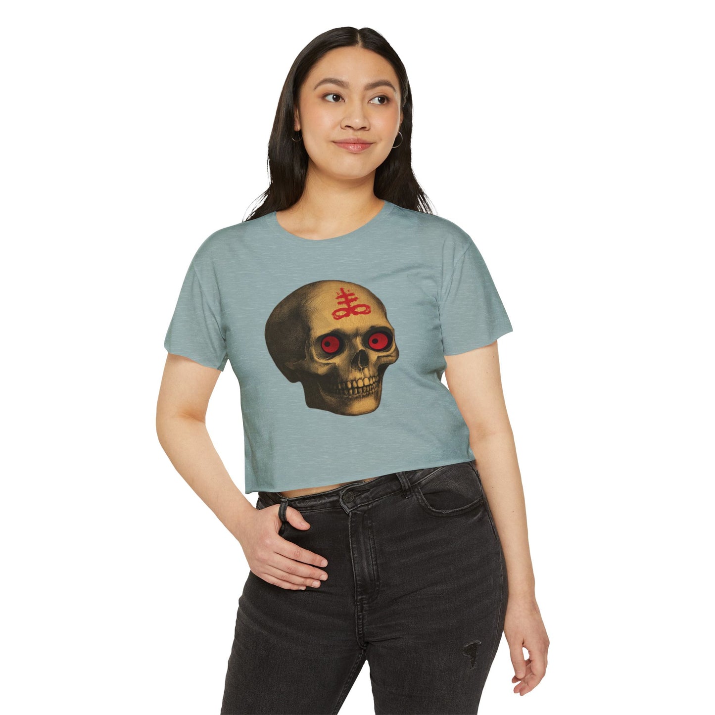 Leviathan Skull Crop Top - Vintage American Flag Design