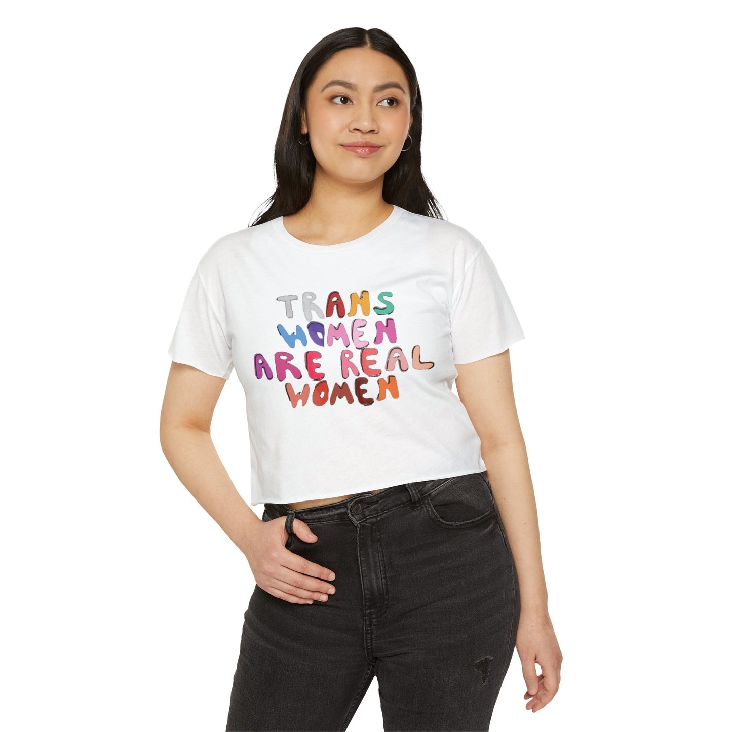 Trans Women Are Real Women Crop Top - Vintage American Flag Design