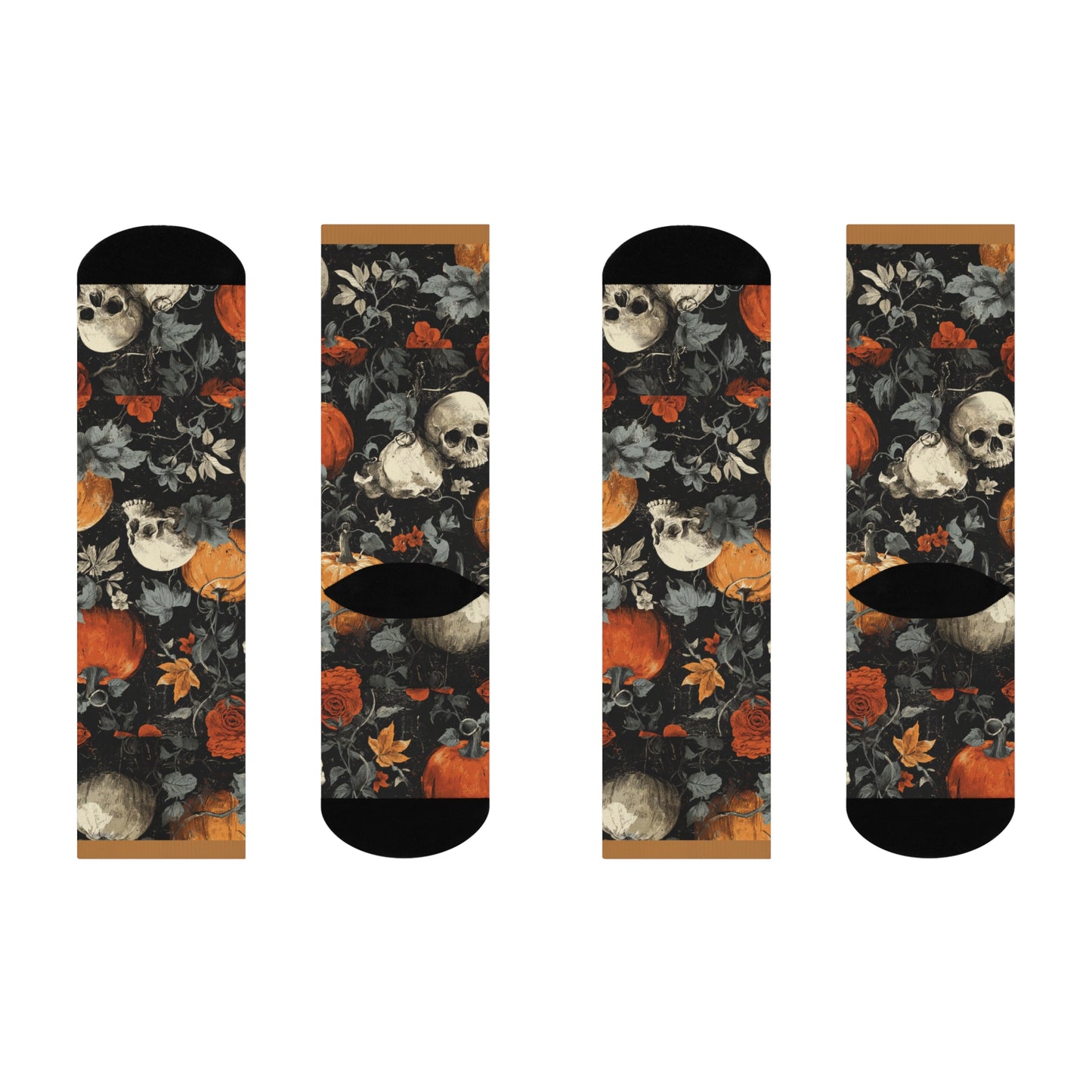Samhain Skulls Crew Socks | Cozy Footwear, Cute Gift, Fall Fashion, Festive Accessories, Pumpkin Enthusiasts