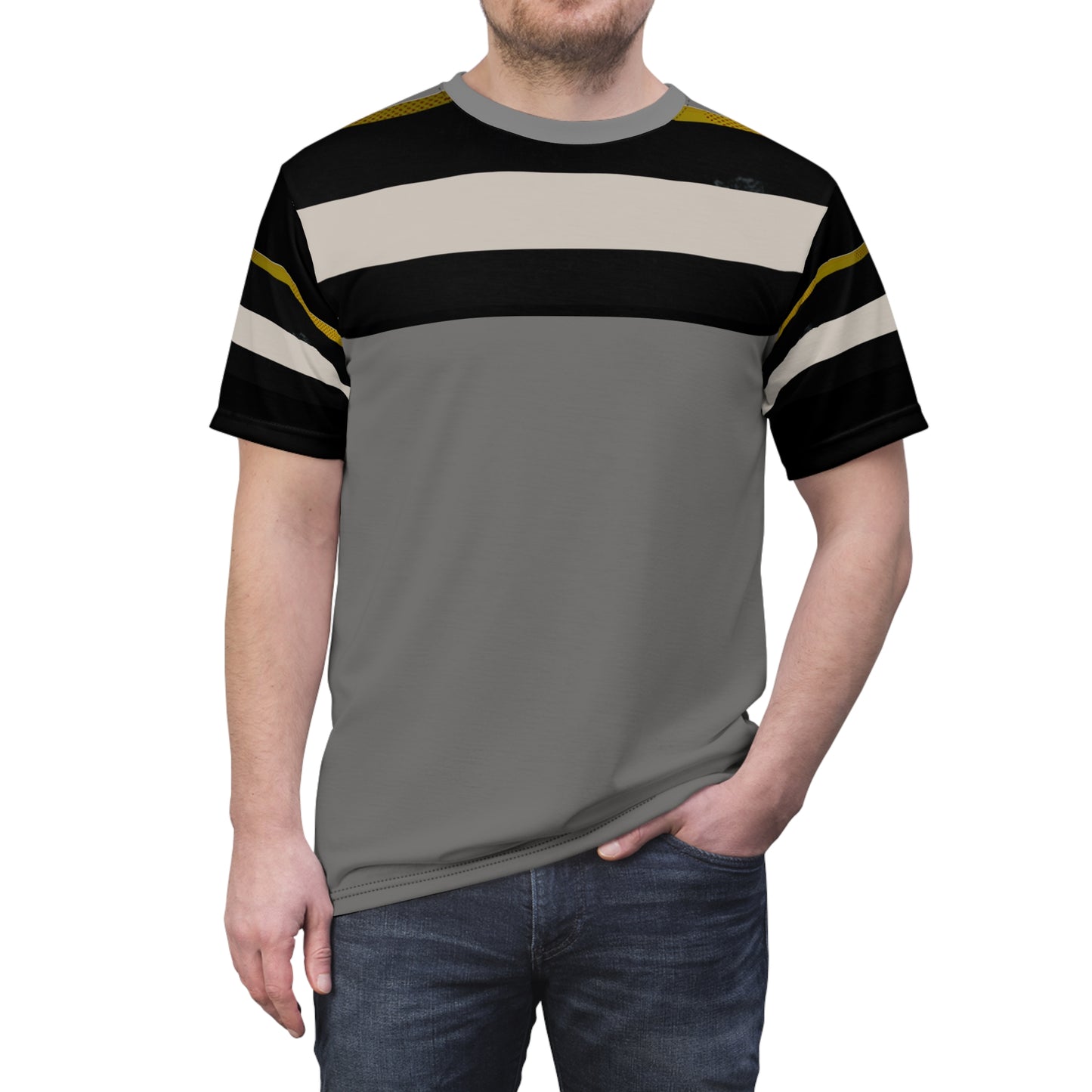 Mens Gray Saddle Stripe Tee