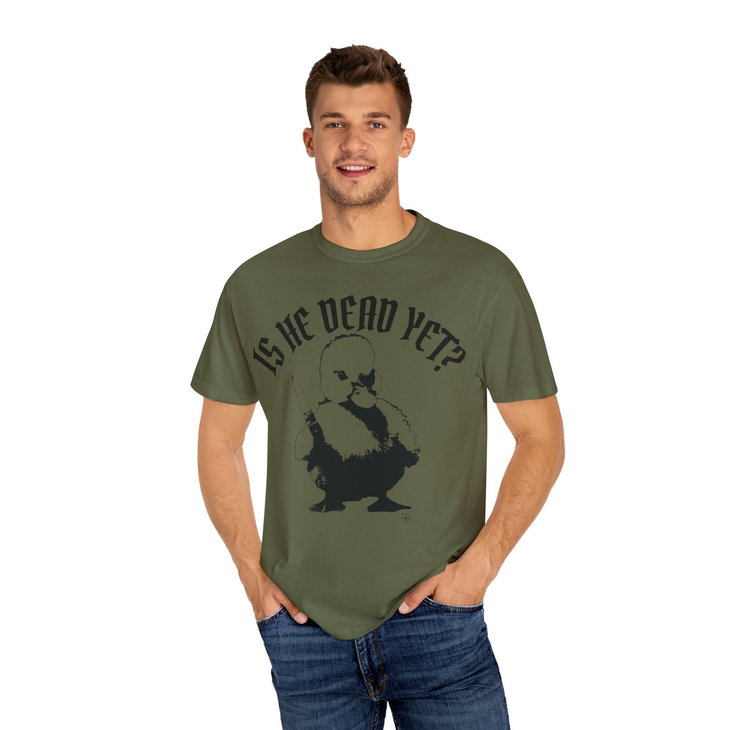 Is He Dead Yet? Contrast Unisex T-Shirt