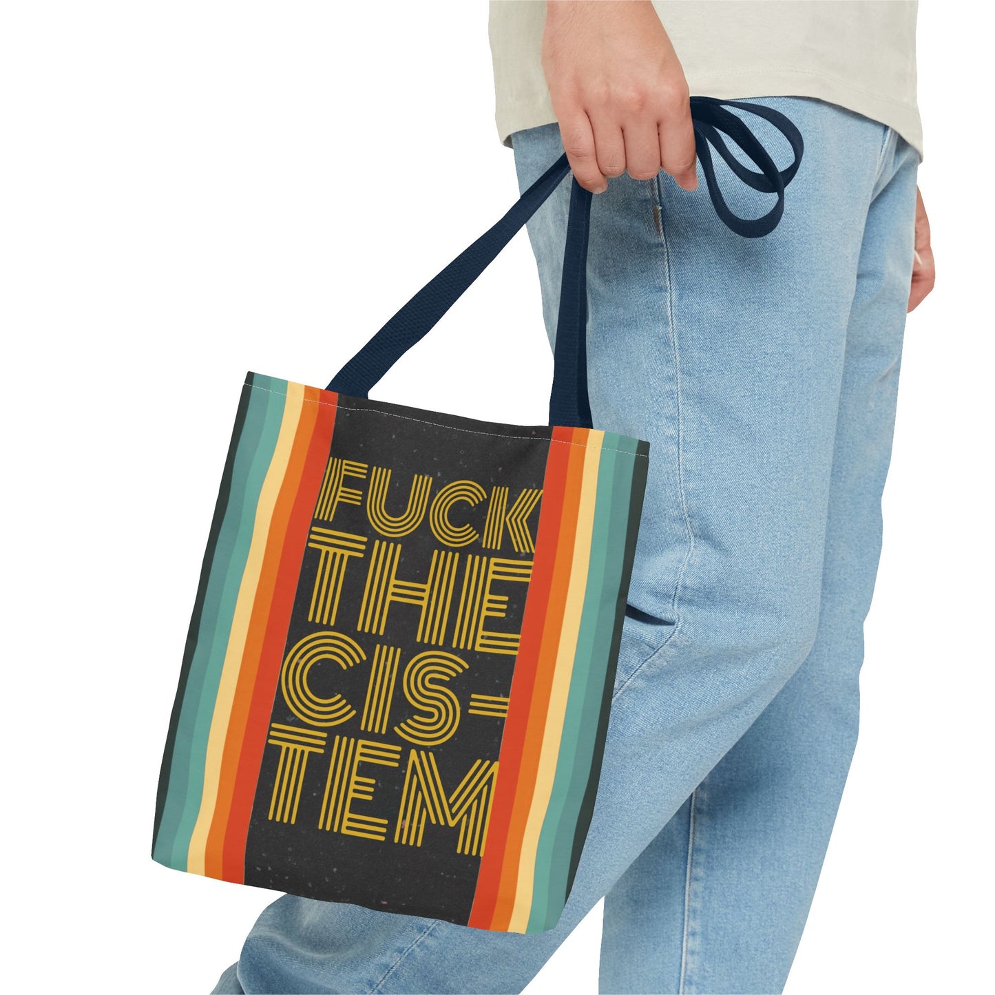 FUCK THE CIS-TEN Retro Striped Tote Bag - Stylish & Versatile Bag for Everyday Use