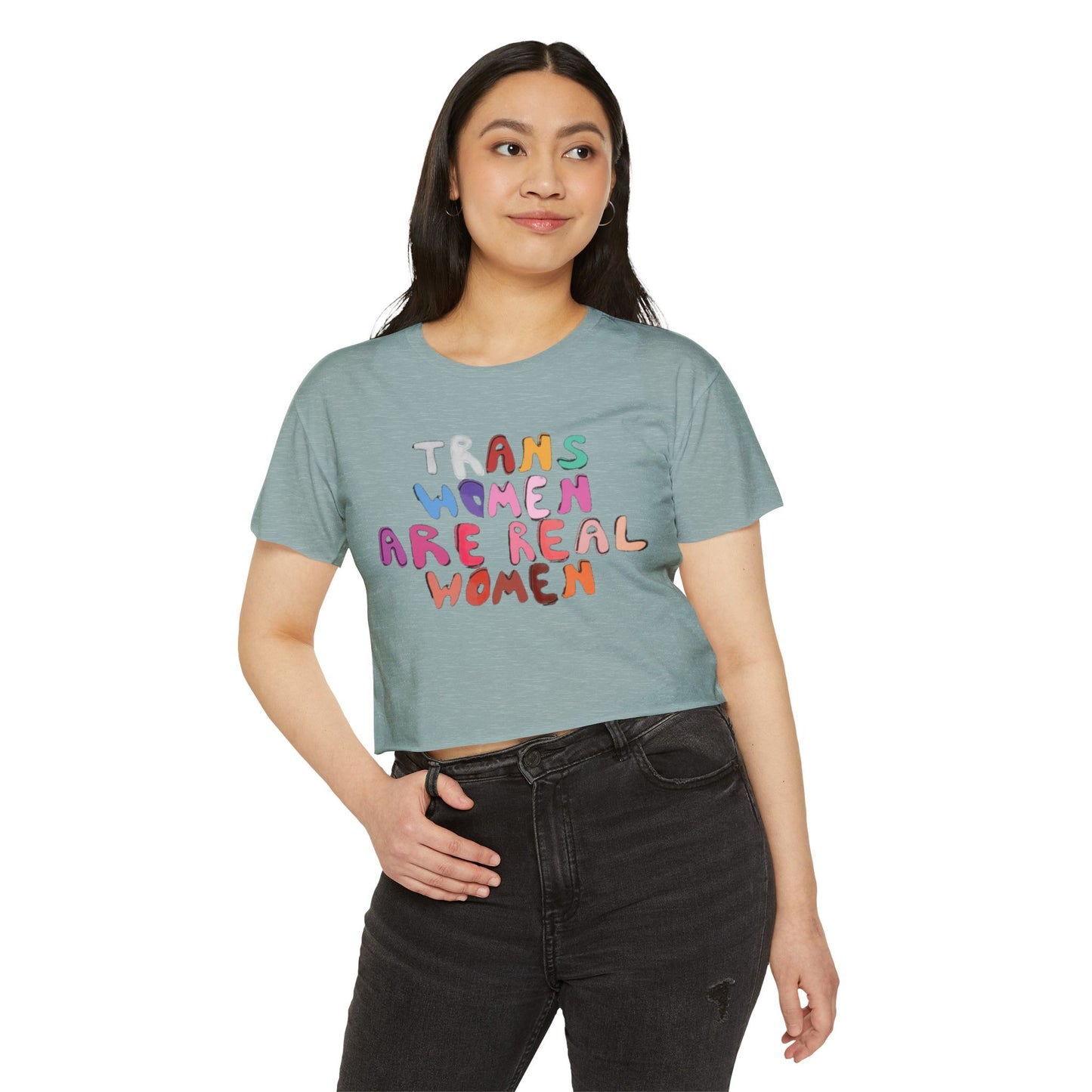 Trans Women Are Real Women Crop Top - Vintage American Flag Design
