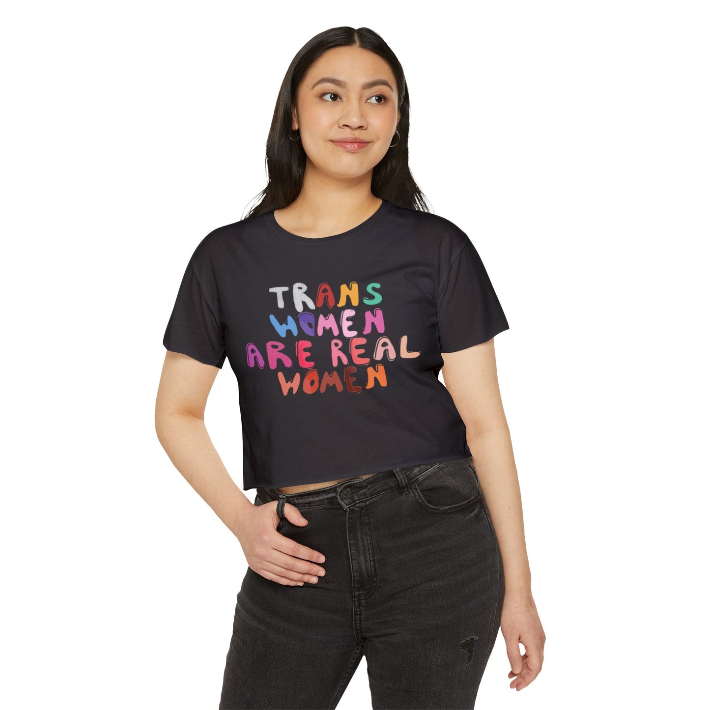 Trans Women Are Real Women Crop Top - Vintage American Flag Design