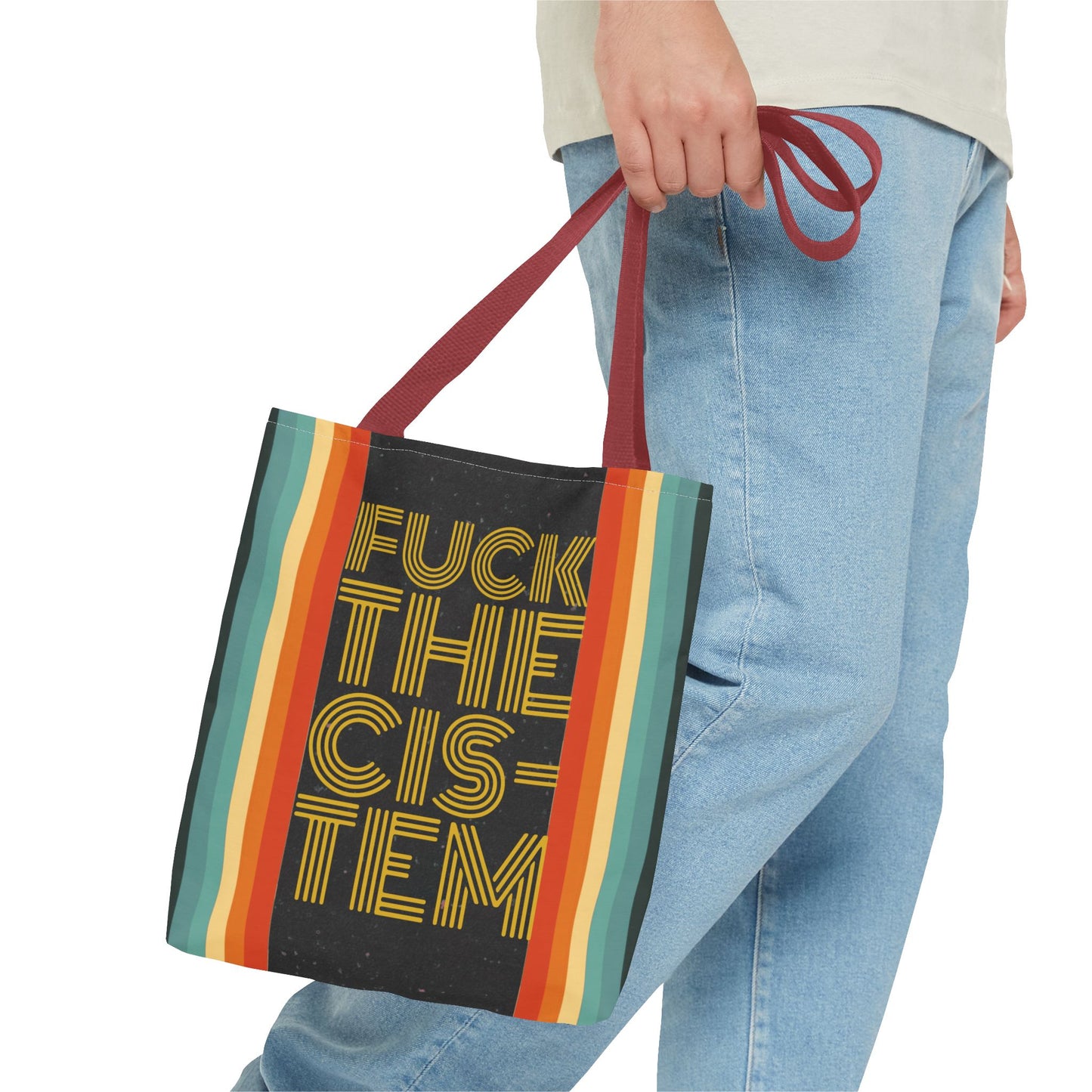 FUCK THE CIS-TEN Retro Striped Tote Bag - Stylish & Versatile Bag for Everyday Use
