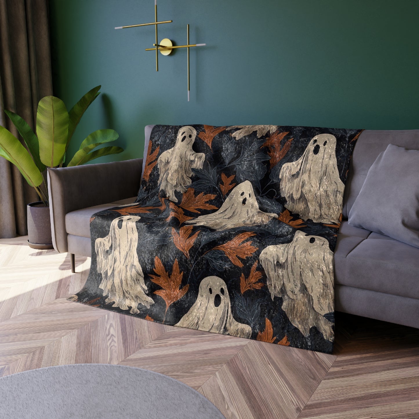 Spooky Autumn Ghost Velvet Blanket