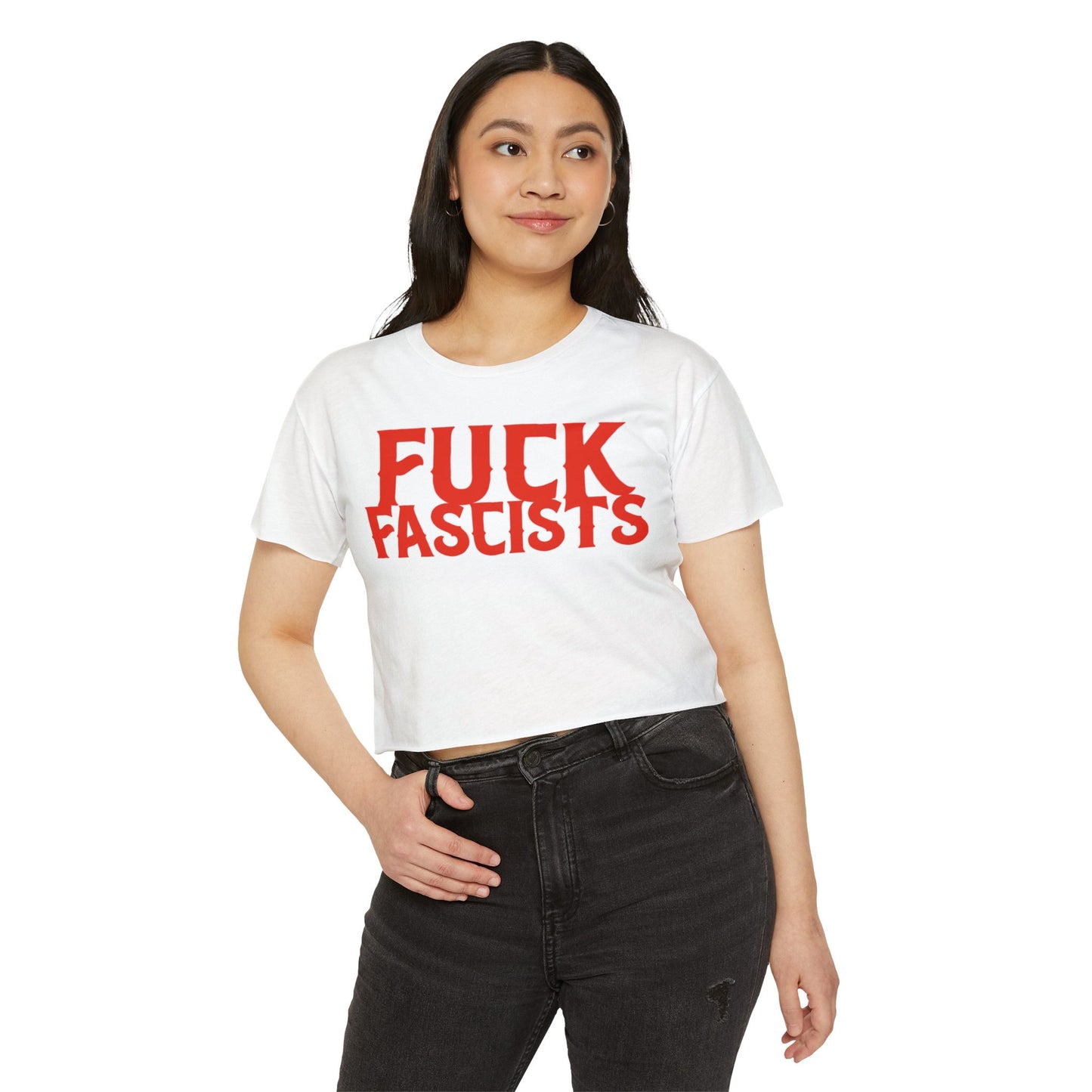 Fuck Fascist Crop Top - Vintage American Flag Design