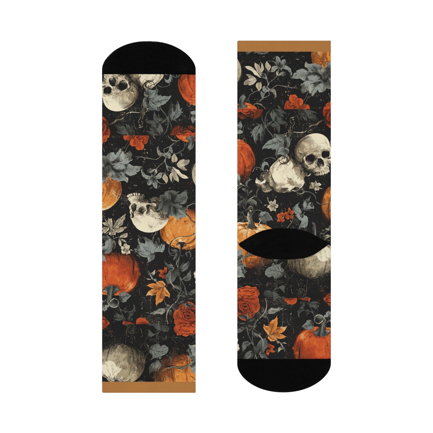 Samhain Skulls Crew Socks | Cozy Footwear, Cute Gift, Fall Fashion, Festive Accessories, Pumpkin Enthusiasts