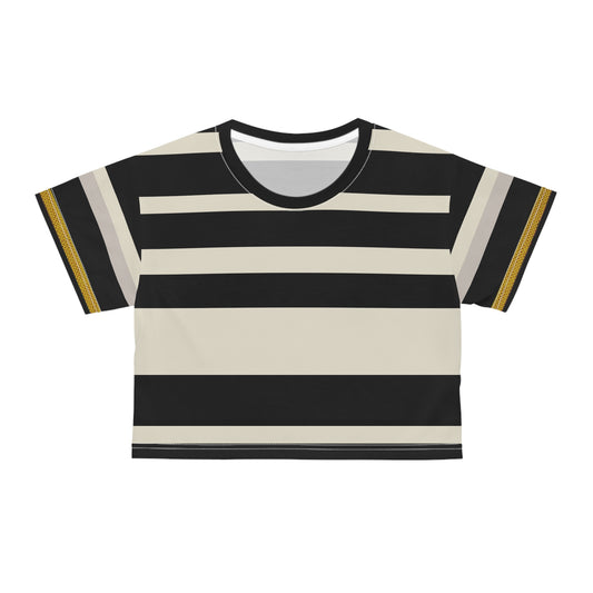 Cream and Black Stripe Crop Tee