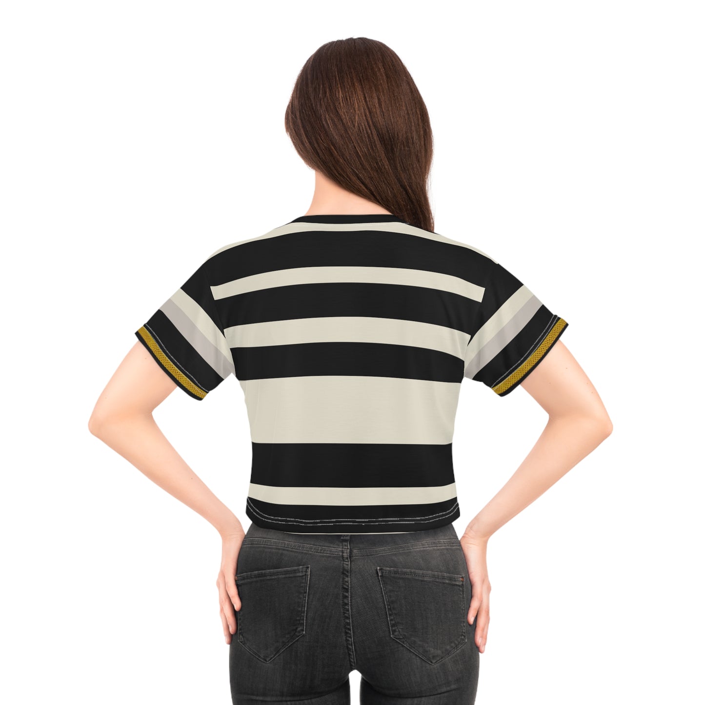 Cream and Black Stripe Crop Tee