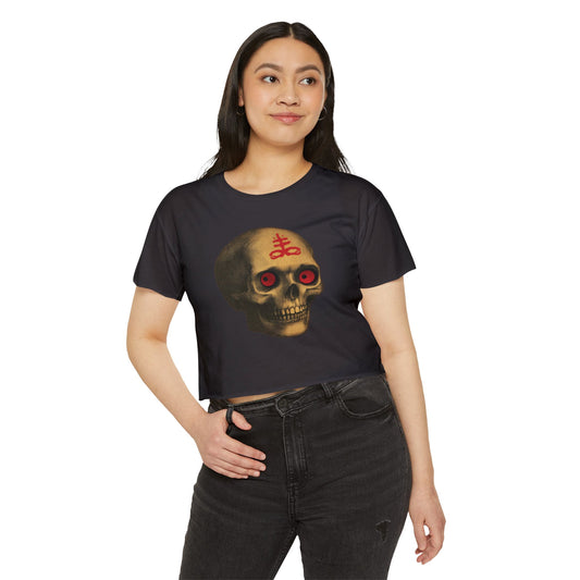Leviathan Skull Crop Top - Vintage American Flag Design