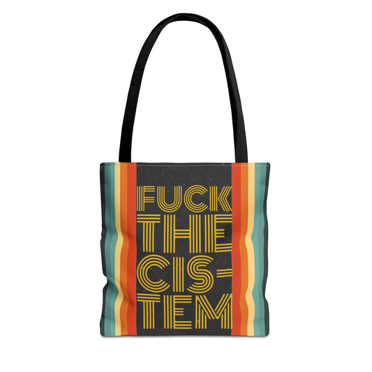 FUCK THE CIS-TEN Retro Striped Tote Bag - Stylish & Versatile Bag for Everyday Use