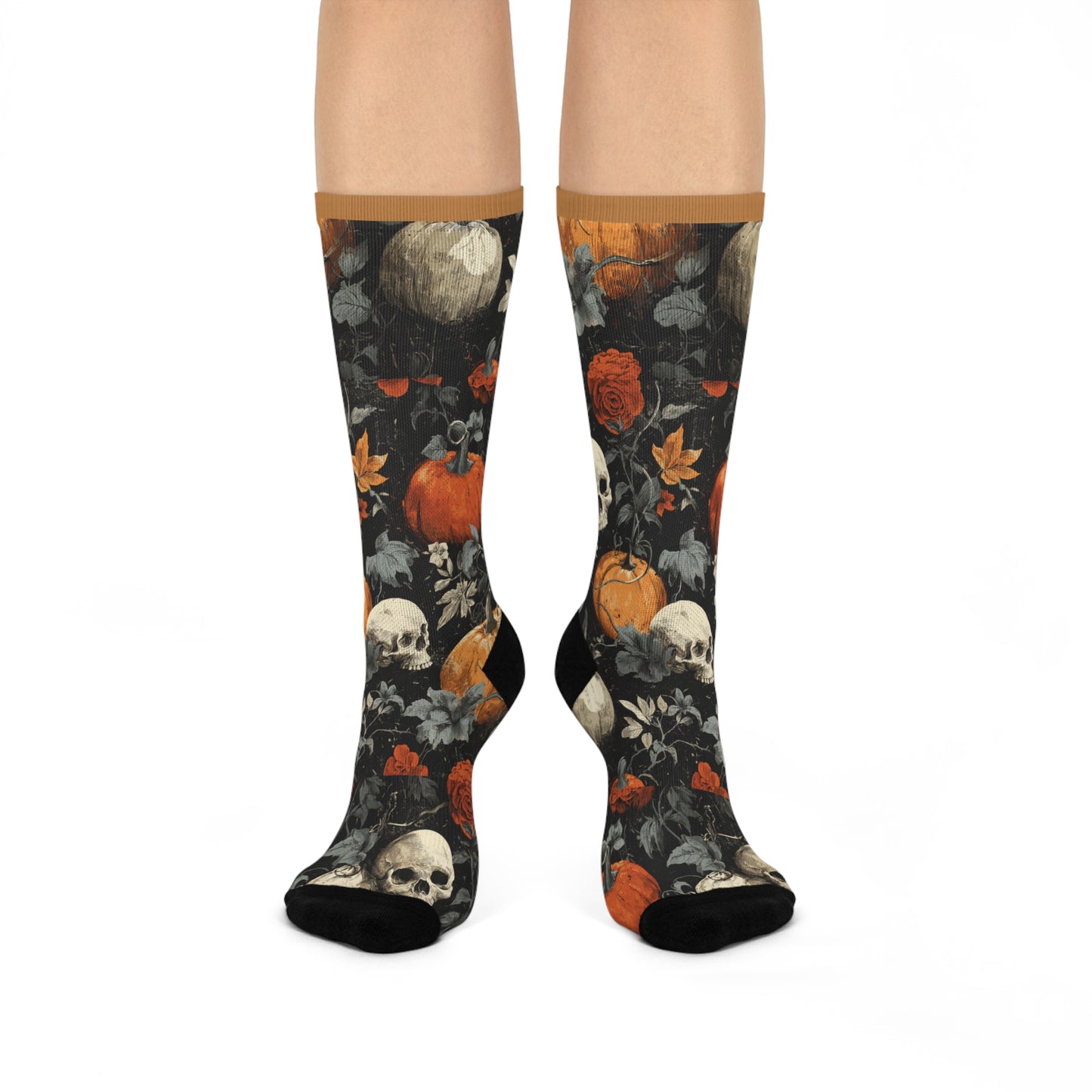 Samhain Skulls Crew Socks | Cozy Footwear, Cute Gift, Fall Fashion, Festive Accessories, Pumpkin Enthusiasts