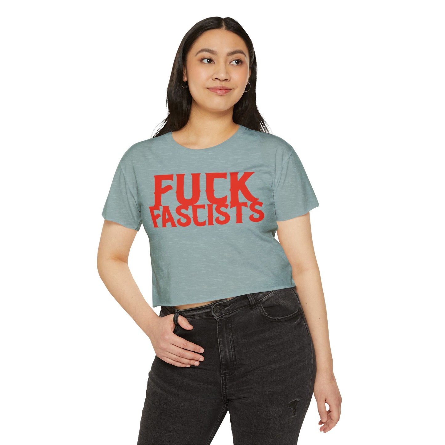Fuck Fascist Crop Top - Vintage American Flag Design