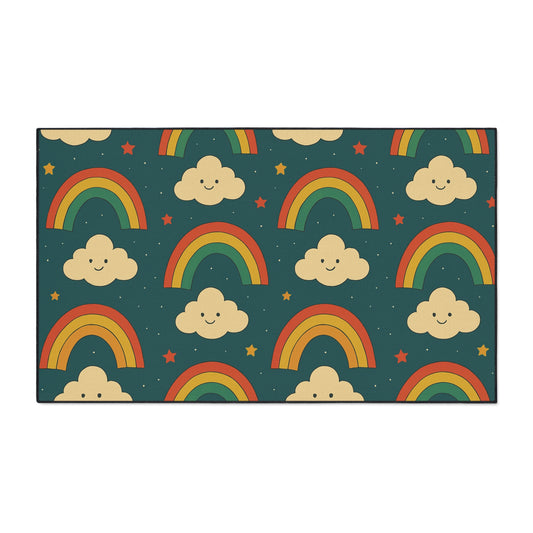 Rainbow-Themed Heavy Duty Floor Mat - Non-Slip, Indoor Outdoor Rug, Child-Friendly Kitchen Mat, Colorful Home Decor, Happy Living Space