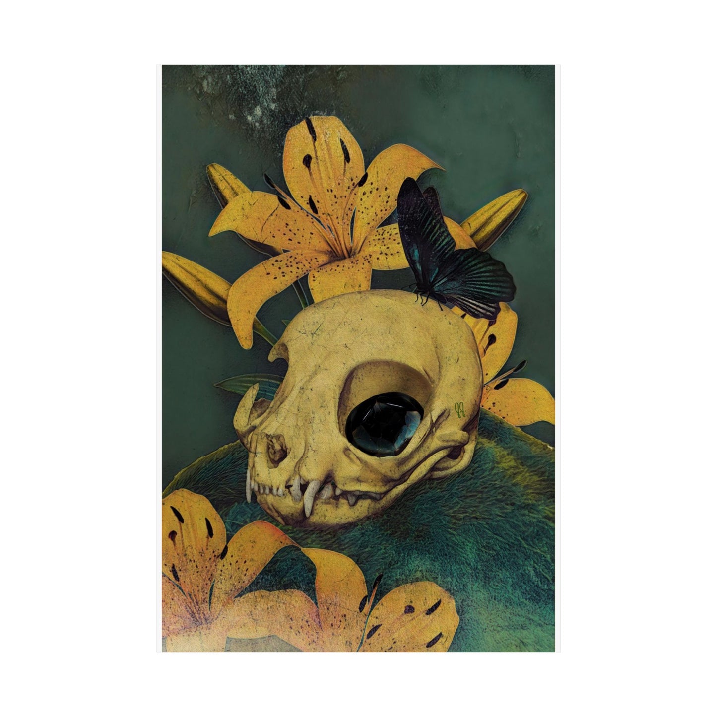 Cat and Lilies (Premium Matte Fine Art Poster)